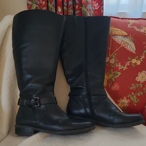 MeToo Deedee Black Leather Wide Calf Knee-High Riding Boots 9.5M